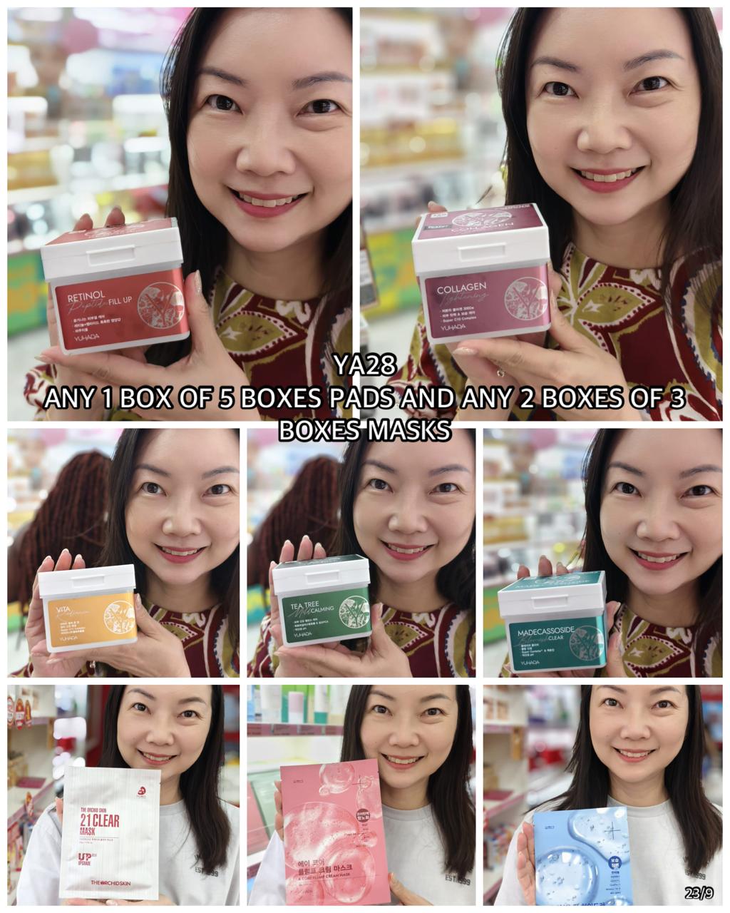 PRE-ORDER YA28 Skincare package 28 (ANY 1 TONER PAD OF 5 TONER PADS AND ANY 2 BOXES OF THE 3 BOXES MASKS)